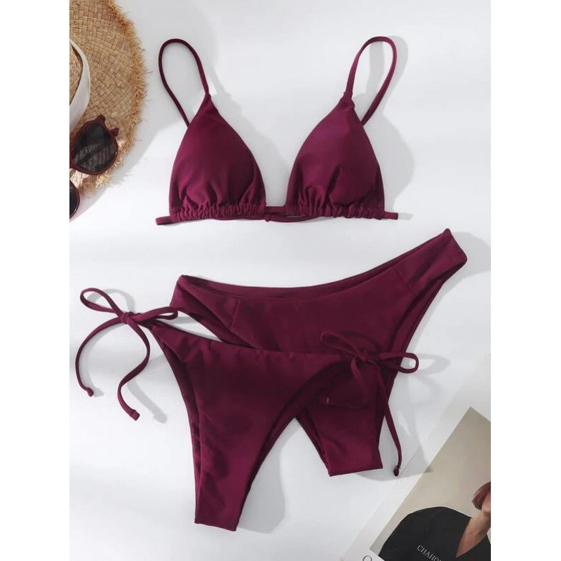 Explosive Bikini Solid Color Split Swimsuit Three-piece Set