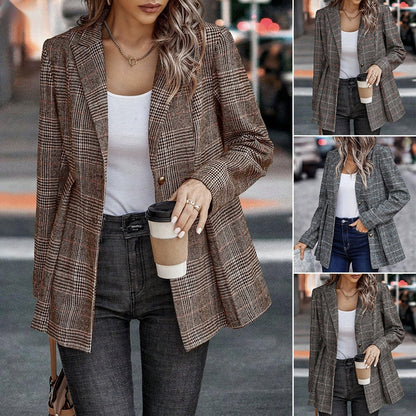 Women's Clothes Plaid Coat Casual Patchwork Temperament