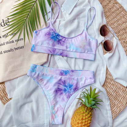 Split Print Bikini Swimsuit