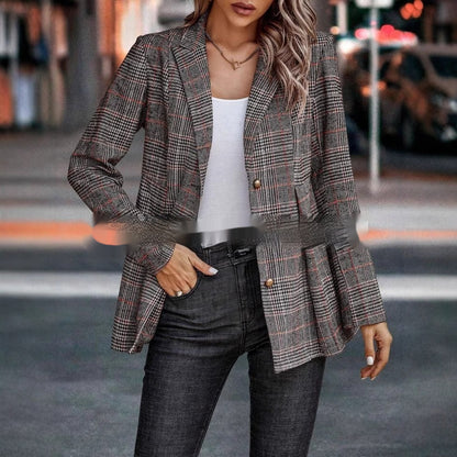 Women's Clothes Plaid Coat Casual Patchwork Temperament