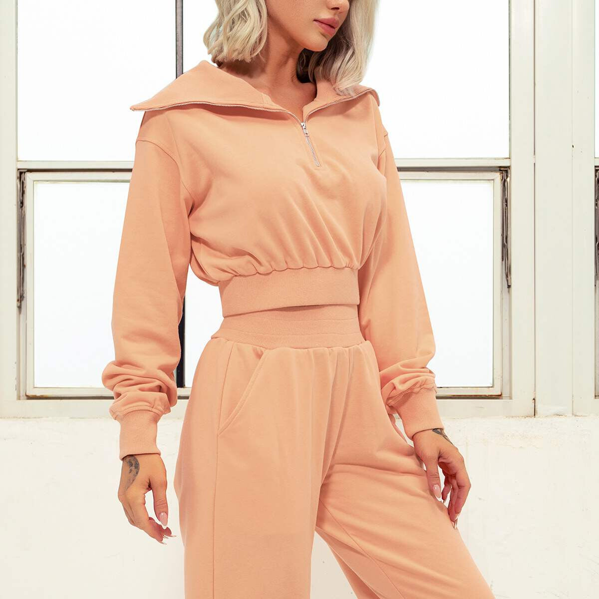 Fashion Zipper Wide Neck Long Sleeve Sweater Women's Sports