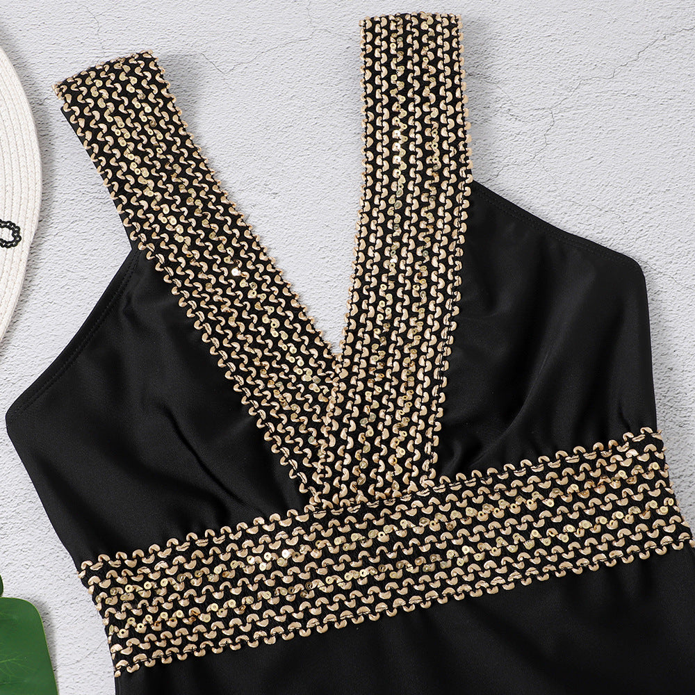 Black Slim One-piece Swimsuit