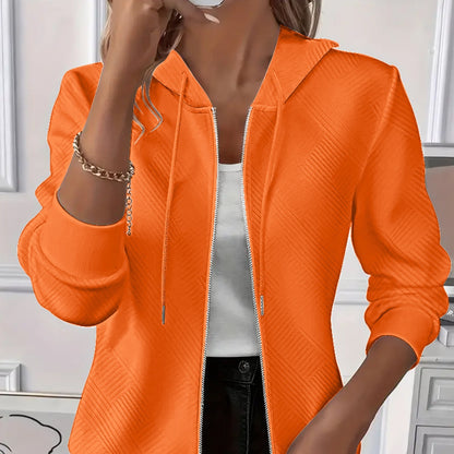 Solid Color Long Sleeve Knitted Zipper Hoodie Coat Women