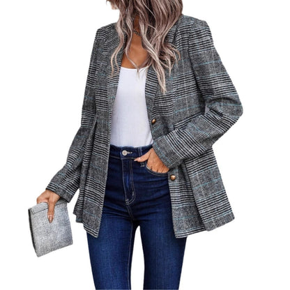 Women's Clothes Plaid Coat Casual Patchwork Temperament
