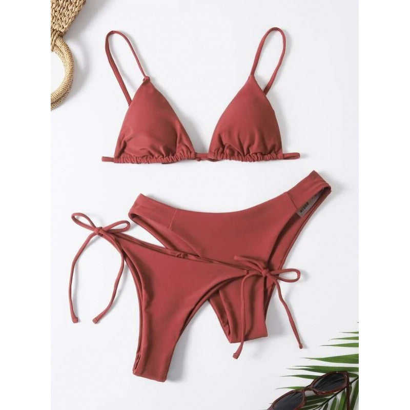 Explosive Bikini Solid Color Split Swimsuit Three-piece Set