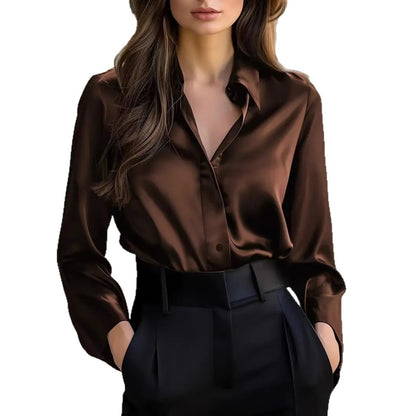 Solid Color Fashion Elegant Long Sleeve Button Shirt Women's Clothing