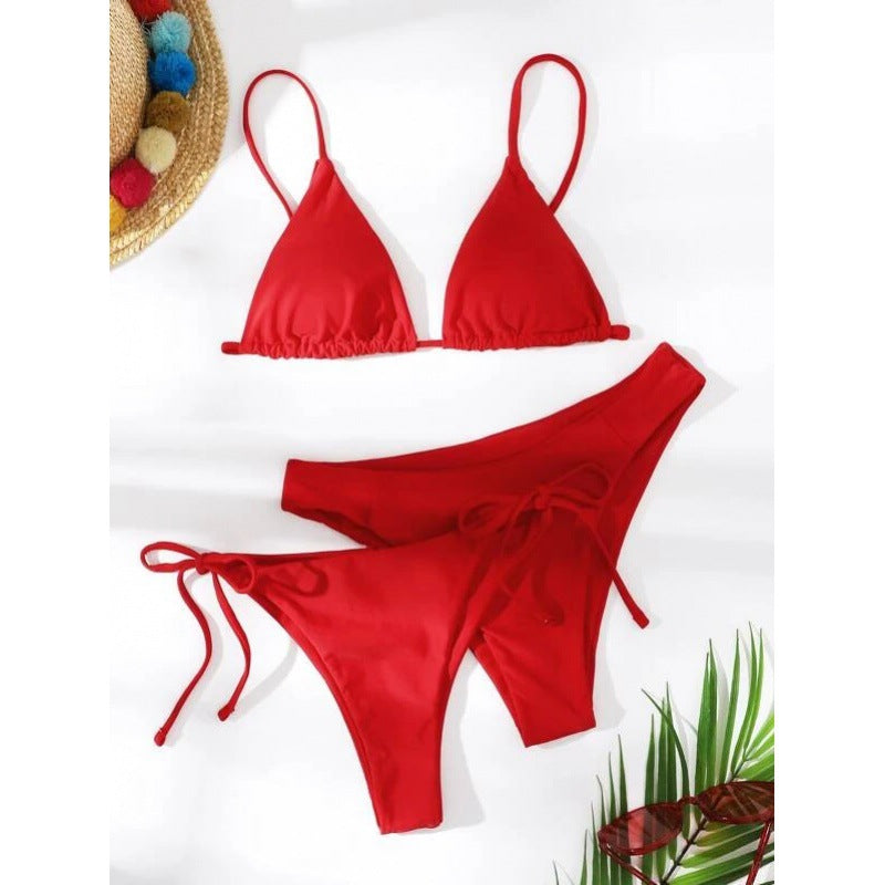 Explosive Bikini Solid Color Split Swimsuit Three-piece Set