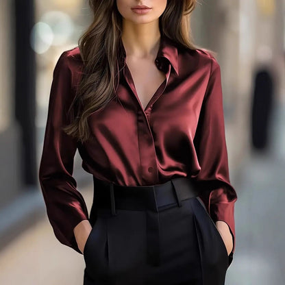 Solid Color Fashion Elegant Long Sleeve Button Shirt Women's Clothing