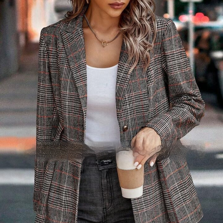 Women's Clothes Plaid Coat Casual Patchwork Temperament