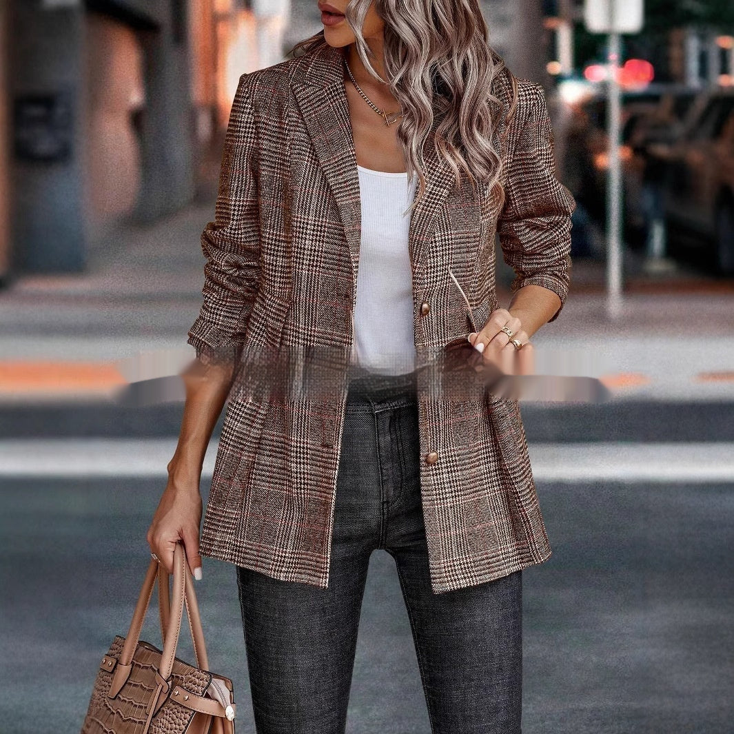 Women's Clothes Plaid Coat Casual Patchwork Temperament