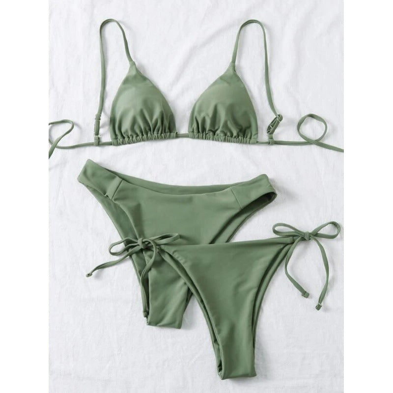 Explosive Bikini Solid Color Split Swimsuit Three-piece Set
