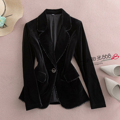 Black Pleuche Temperament Slim Fashion Velvet Suit