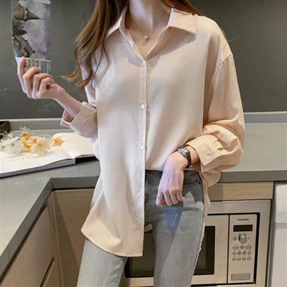 Sungtin  Female Green Blouse Shirts Social Oversized Office Lady Chiffon