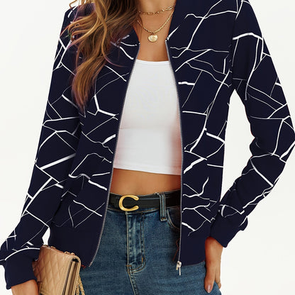 Stylish Long Sleeve Allover Print Zip Up Jacket Elegant