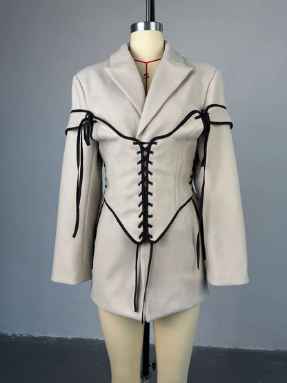 Women's Suit Collar Long-sleeved Woolen Coat