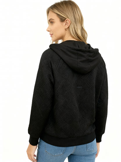 Solid Color Long Sleeve Knitted Zipper Hoodie Coat Women